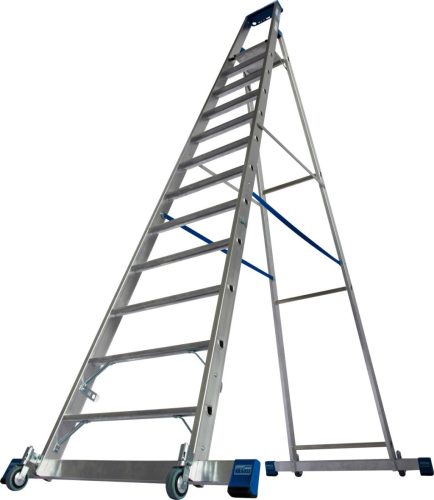 STABILO Gurítható lépcsőfokos állólétra kitámasztóval, 12 lépcsőfok