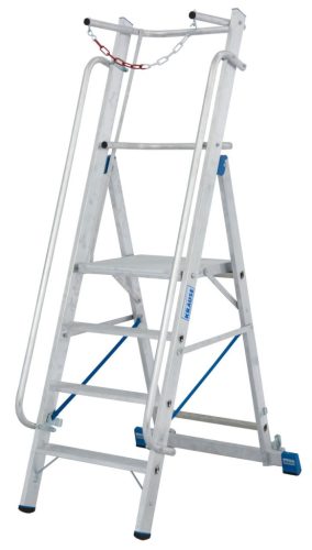 STABILO Lépcsőfokos állólétra nagy dobogóval, kapaszkodókerettel és védőlánccal, 4 lépcsőfok