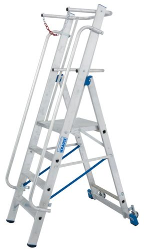 STABILO Lépcsőfokos állólétra nagy dobogóval, kapaszkodókerettel és védőlánccal, 4 lépcsőfok