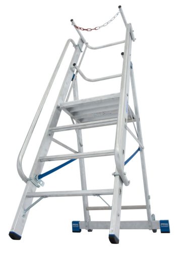 STABILO Lépcsőfokos állólétra nagy dobogóval, kapaszkodókerettel és védőlánccal, 4 lépcsőfok