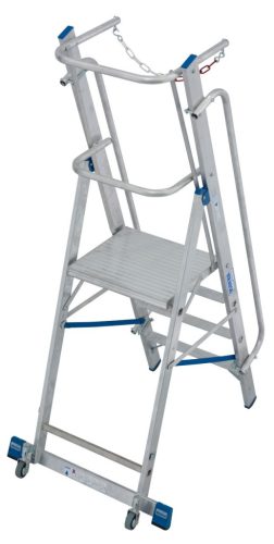 STABILO Lépcsőfokos állólétra nagy dobogóval, kapaszkodókerettel és védőlánccal, 4 lépcsőfok