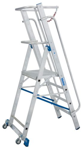 STABILO Lépcsőfokos állólétra nagy dobogóval, kapaszkodókerettel és védőlánccal, 4 lépcsőfok