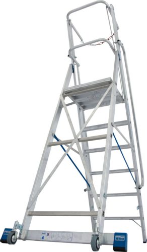 STABILO Lépcsőfokos állólétra nagy dobogóval, kapaszkodókerettel és védőlánccal, 6 lépcsőfok