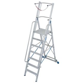   STABILO Lépcsőfokos állólétra nagy dobogóval, kapaszkodókerettel és védőlánccal, 7 lépcsőfok
