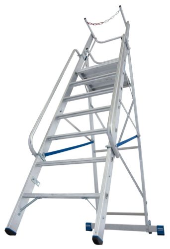 STABILO Lépcsőfokos állólétra nagy dobogóval, kapaszkodókerettel és védőlánccal, 7 lépcsőfok