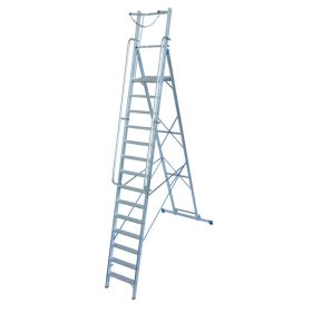   STABILO Lépcsőfokos állólétra nagy dobogóval, kapaszkodókerettel és védőlánccal, 14 lépcsőfok