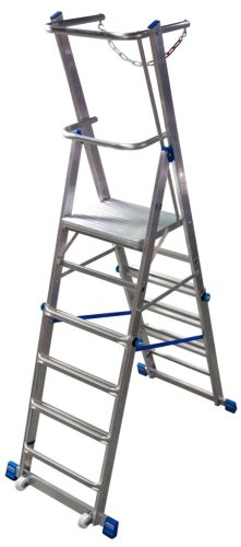 STABILO Létrafokos teleszkópos állólétra dobogóval, állítható magasságú (6-8 létrafok)