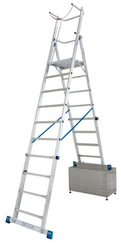 STABILO Létrafokos teleszkópos állólétra dobogóval, állítható magasságú (8-10 létrafok)