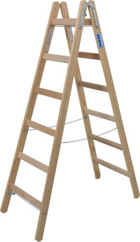STABILO Létrafokos két oldalon járható fa létra, 2x6 létrafok