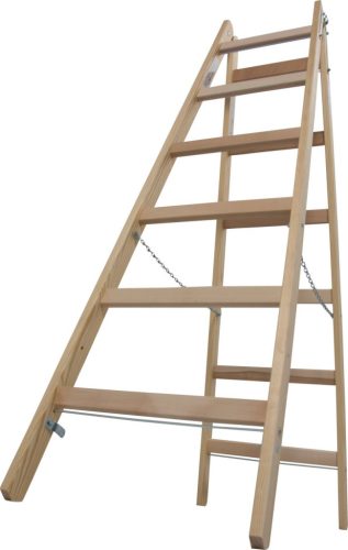 STABILO Létrafokos két oldalon járható fa létra, 2x6 létrafok