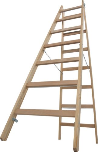 STABILO Létrafokos két oldalon járható fa létra, 2x7 létrafok