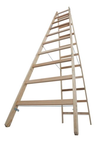 STABILO Létrafokos két oldalon járható fa létra, 2x10 létrafok