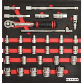   30 RÉSZES METRIKUS KEN-GRIP 1/2" DUGÓKULCS KÉSZLET SZIVACSBAN M1832
